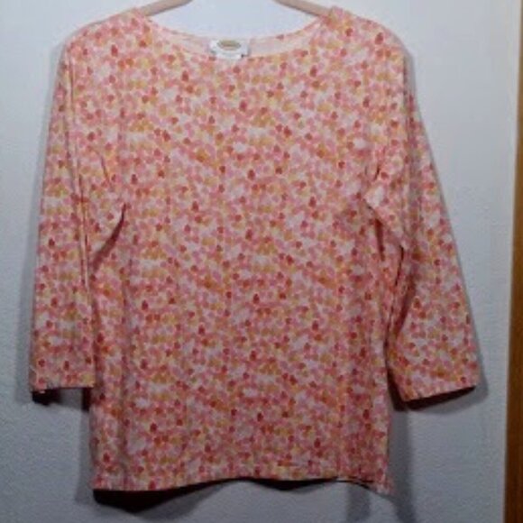Talbots knit 3/4 sleeve fuchsia Top with Hearts Size L - Picture 7 of 13